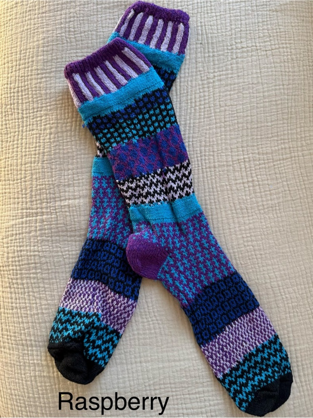 Raspberry Patterned Women’s Crew Socks - Purple & Teal